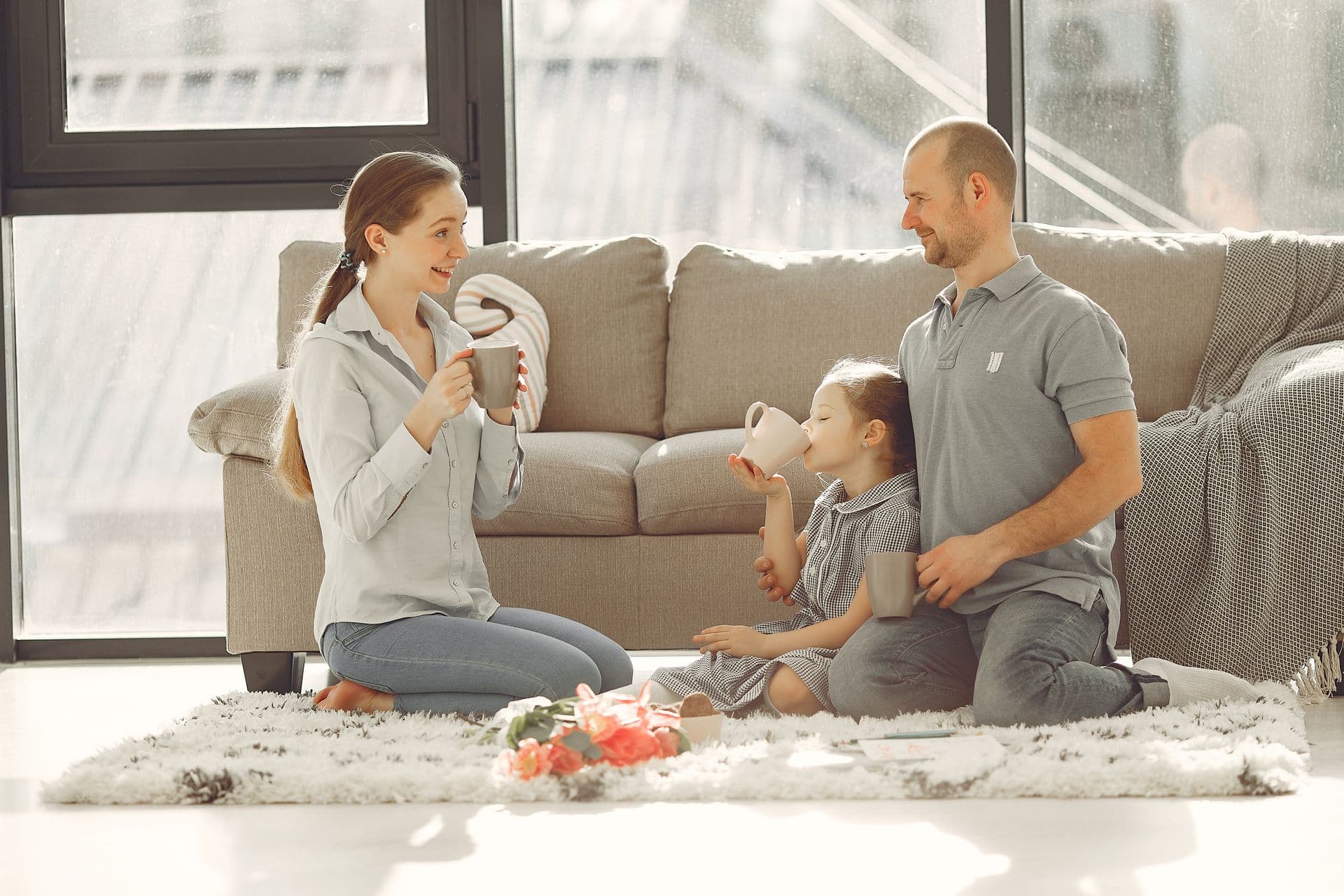 Family at home in the evening