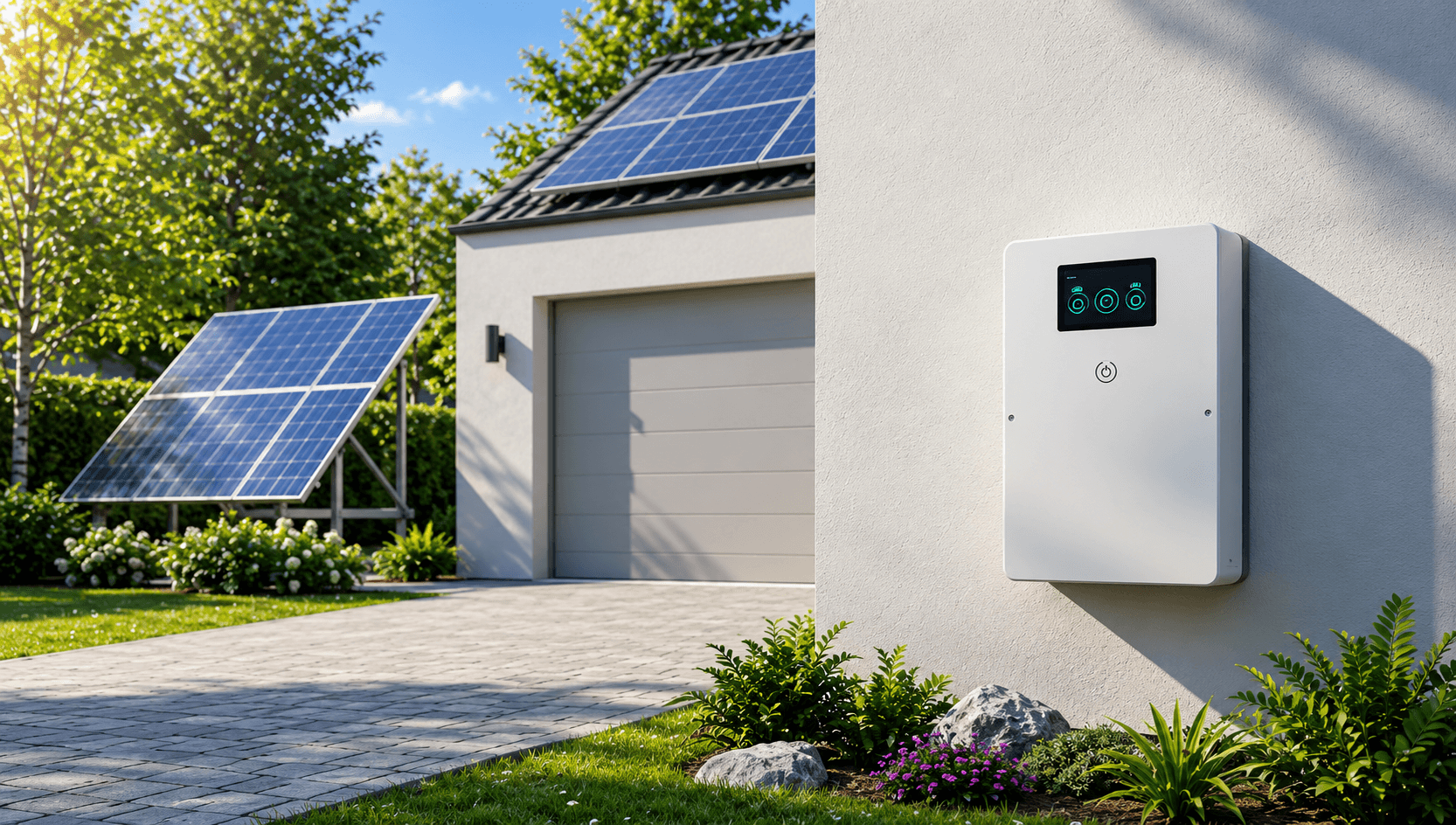Solar panels and smart inverter installed at a modern home